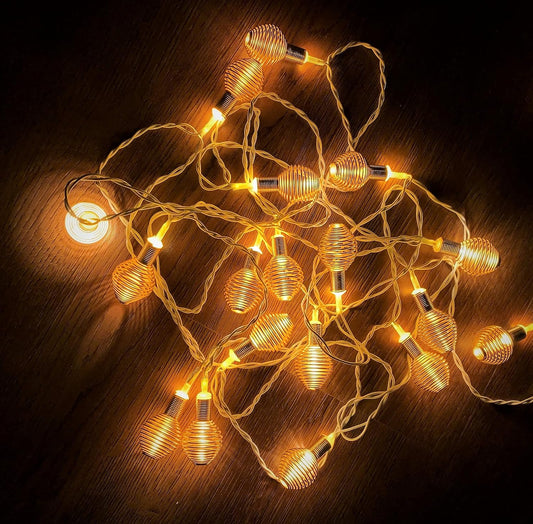 Spring Light - 14 LED Golden Circular Metal Ball Shape (White)